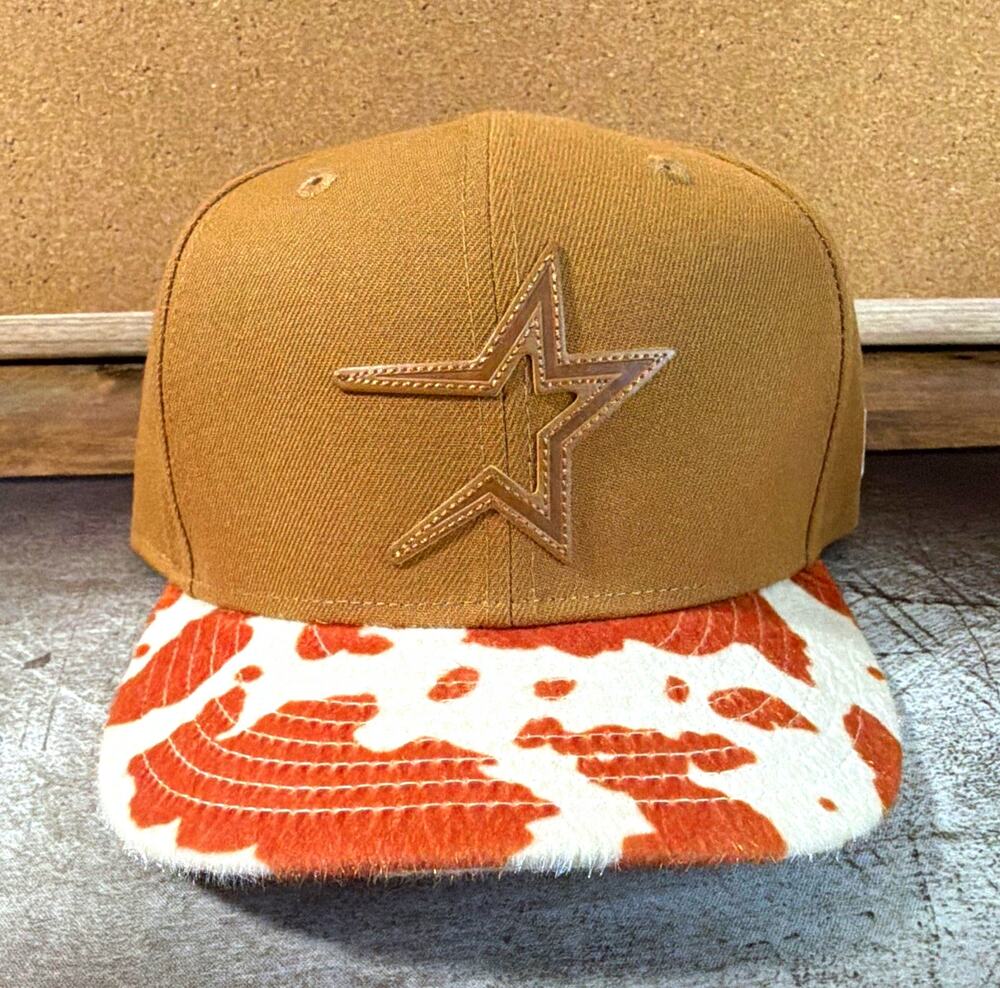 Exclusive New Era 59FIFTY Brown Fitted Baseball Hat Cow Print Brim Size 7 1/2